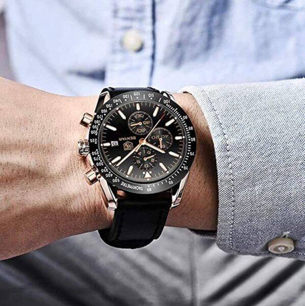 Alternative view of Montre homme Chronographe mouvement de quartz cuir