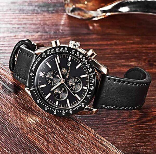 Montre homme Chronographe mouvement de quartz cuir 4 Montre homme Chronographe mouvement de quartz cuir – Image 4