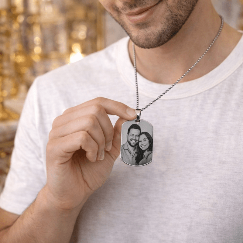 Pendentif Dog Tag Personnalisé avec photo en Acier inoxydable -cadeau undique 1 cadeau personnalisé pour mari au Maroc