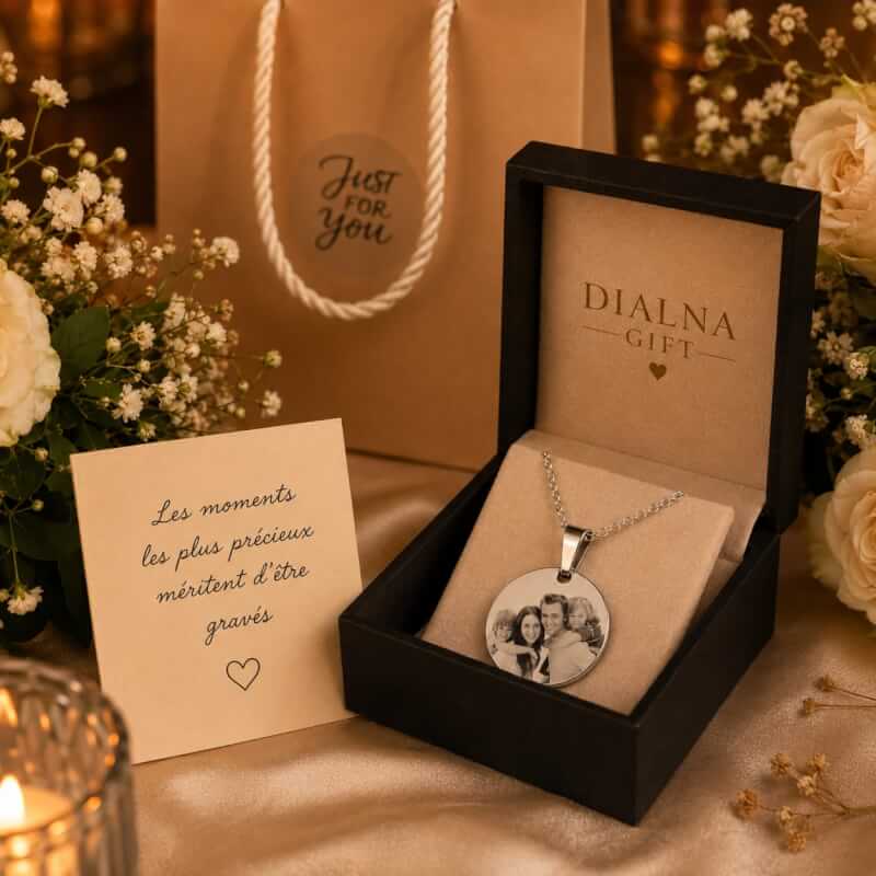 Pendentif Rond Gravé Personnalisé – Souvenir Unique en Acier | DialnaGift 2 Pendentif Rond Gravé Personnalisé