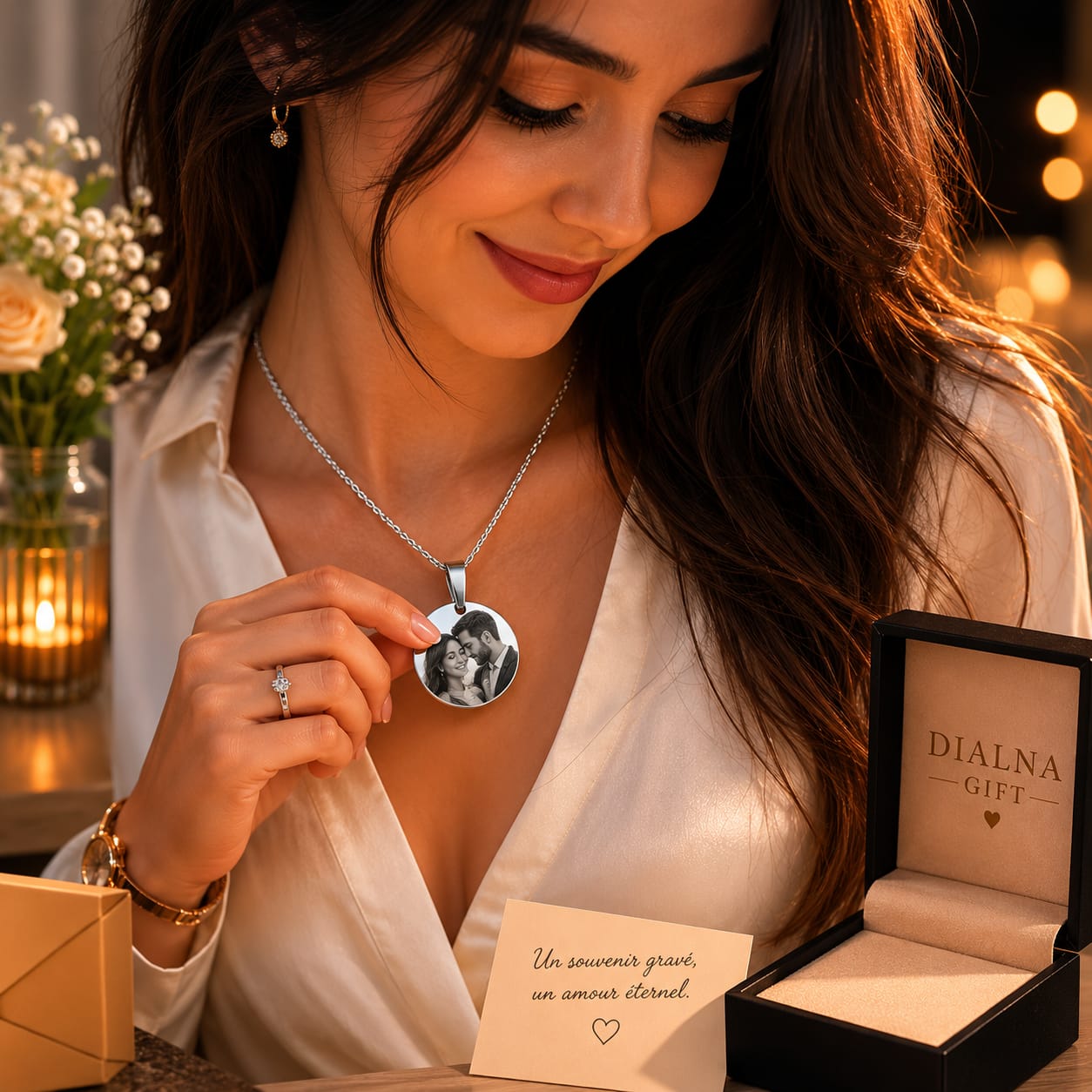 Pendentif Rond Gravé Personnalisé – Souvenir Unique en Acier | DialnaGift 1 Pendentif Rond Gravé Personnalisé