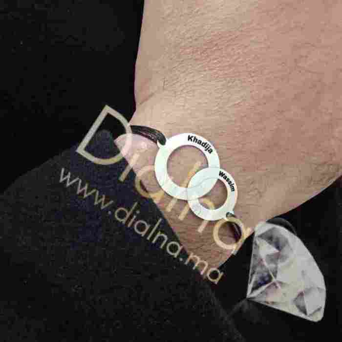 Alternative view of Bracelet sur cordon Anneaux entrelacés personnalisable